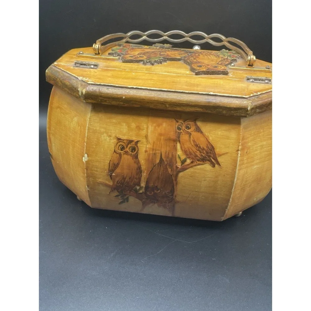 Rare Vintage 1960s-1970s Owl Wood Decoupage Purse